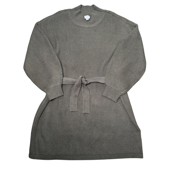 Anthropologie Maeve Long Sleeve Mock Neck Tie Waist Mini Dress Green Women's XL - Picture 3 of 8